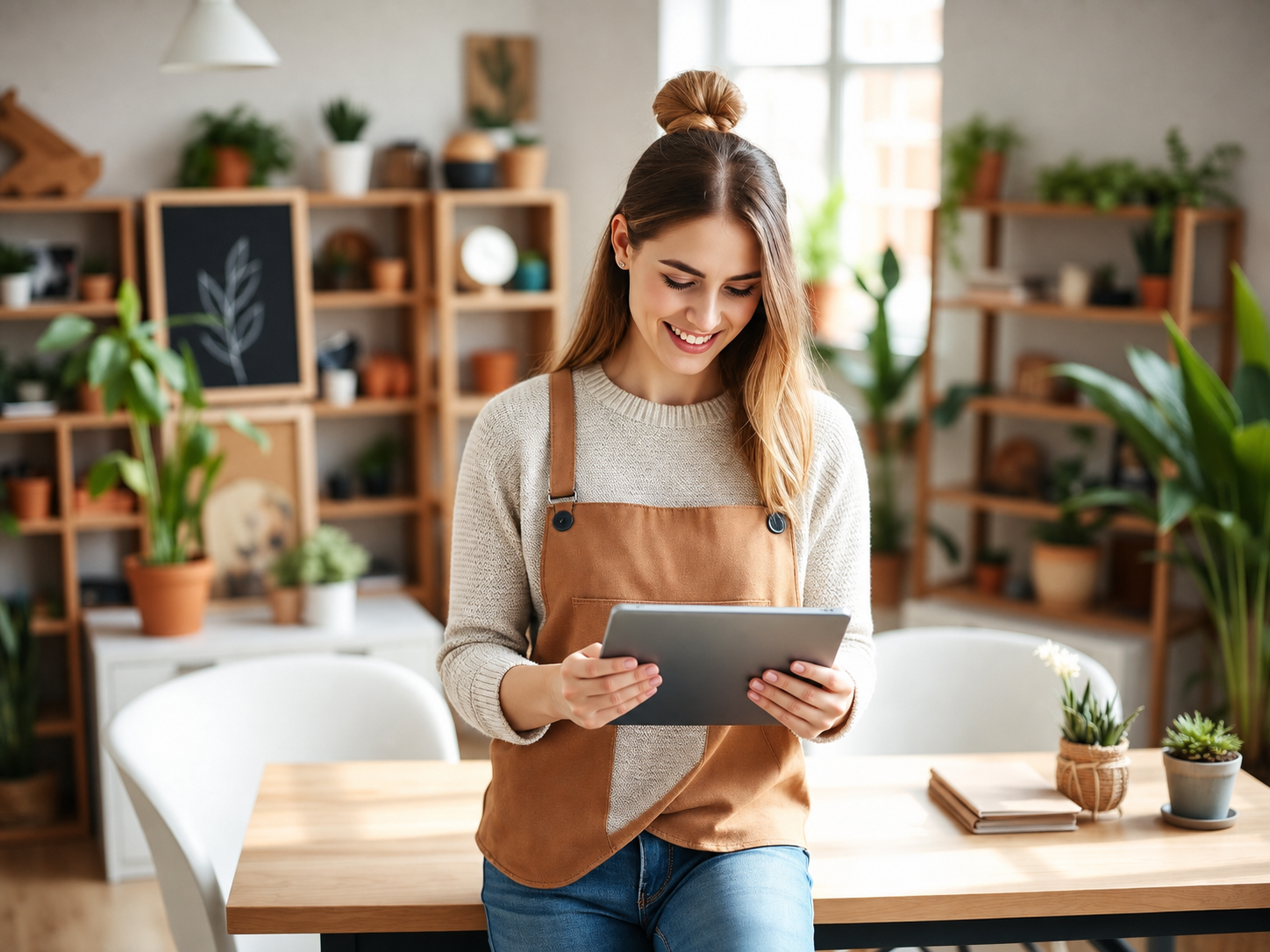 Ondernemer bekijkt facturen op tablet